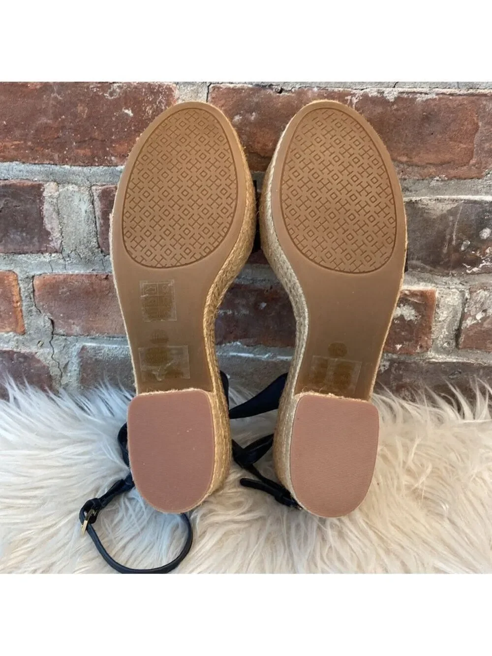 Tory Burch Roselle Navy Laser Cut Leather Platform Espadrille Sandals, Size 10.5